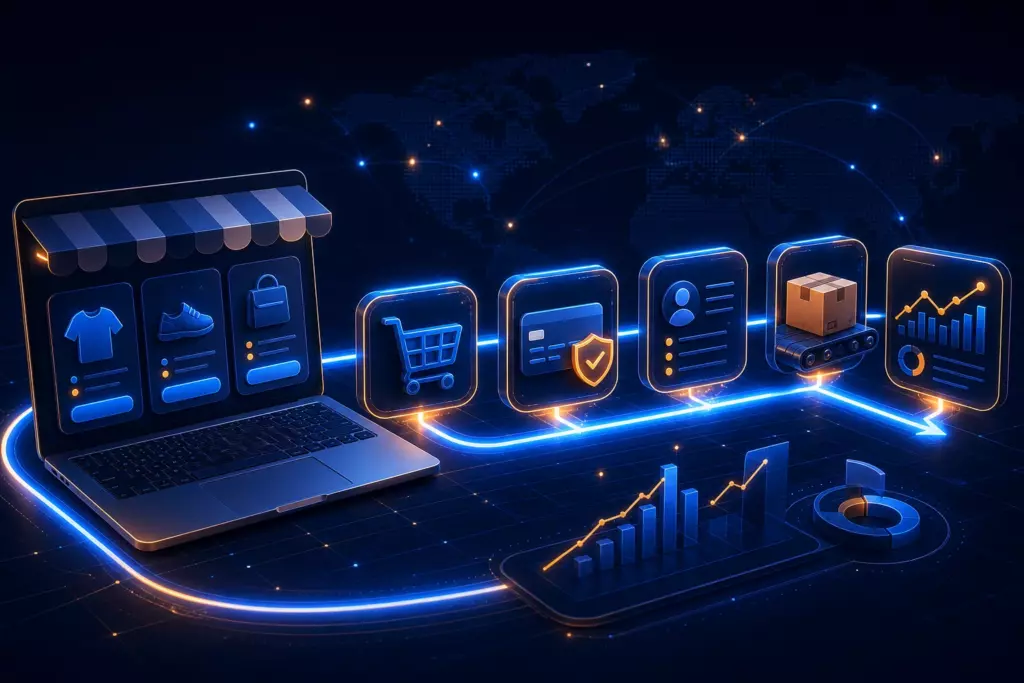 Сквозной маршрут заказа интернет-магазина от витрины до оплаты и отгрузки